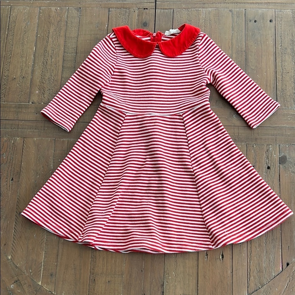 Mini Boden red and white striped collared twirl dress